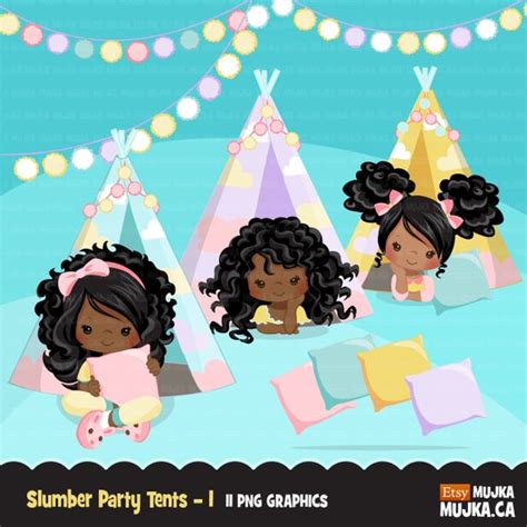 Slumber Party Clipart Sleepover Tents Movie Night Pajama Party Card