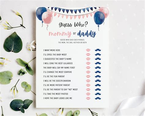 Mommy Or Daddy Gender Reveal Party Game Printable Guess Who Etsy