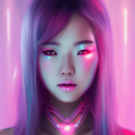 Asian Japanese Woman S Gorgeous Face And Full Body In A Cyber Punk Neon Bra And Cybernetic Bra
