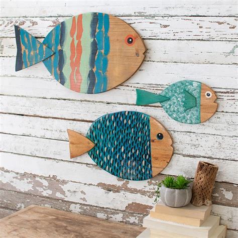 Coastal Classics Painted Wooden Fish Wall Decor Set Of 3 Antique