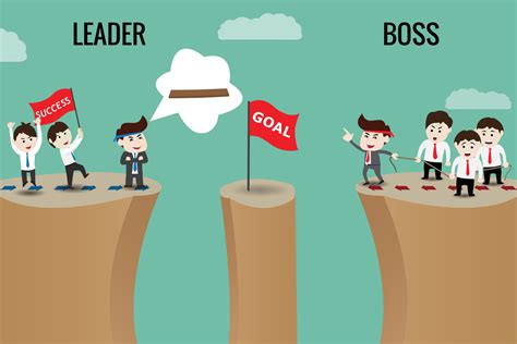 The Difference Between Leader And Boss Flat Design Vector Cartoon