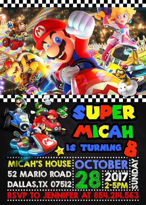 Mario Kart Invitation Mario Kart Birthday Party Invite Etsy