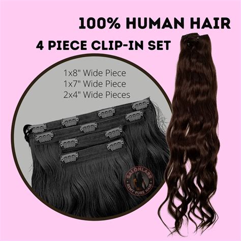 4 Piece Clip In Set Remy Pure Hair Extensions Natural Black 01b