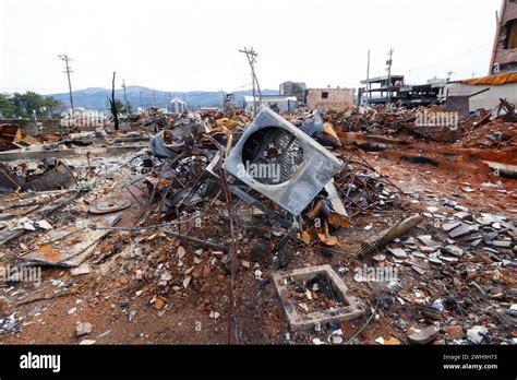 An Outdoor Unit Of An Air Conditioner Left To Burn Down At Wajima