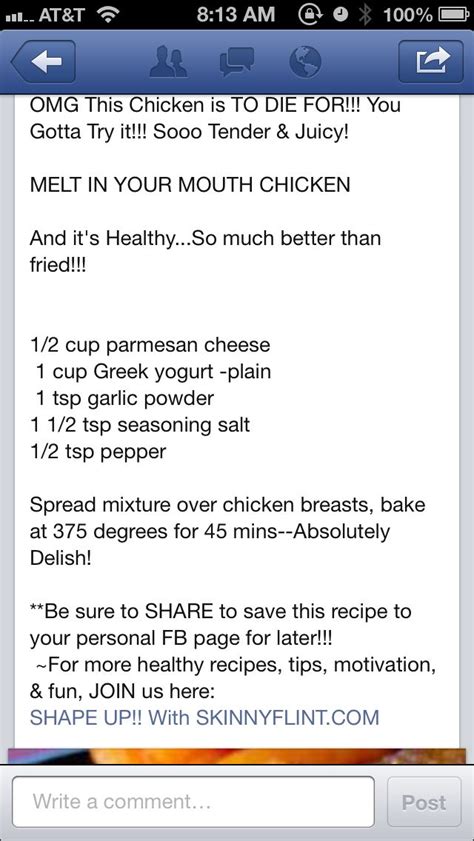 Got this recipe from a friend from high school. Parmesan Chicken | Melt in your mouth, Plain greek yogurt ...