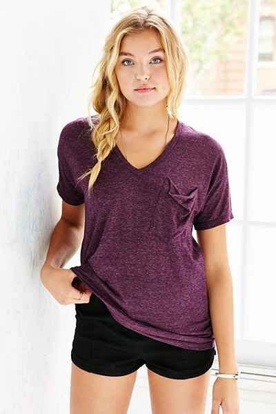 Truly Madly Deeply V Neck Slouch Pocket Tee Purple Tee Purple T Shirts