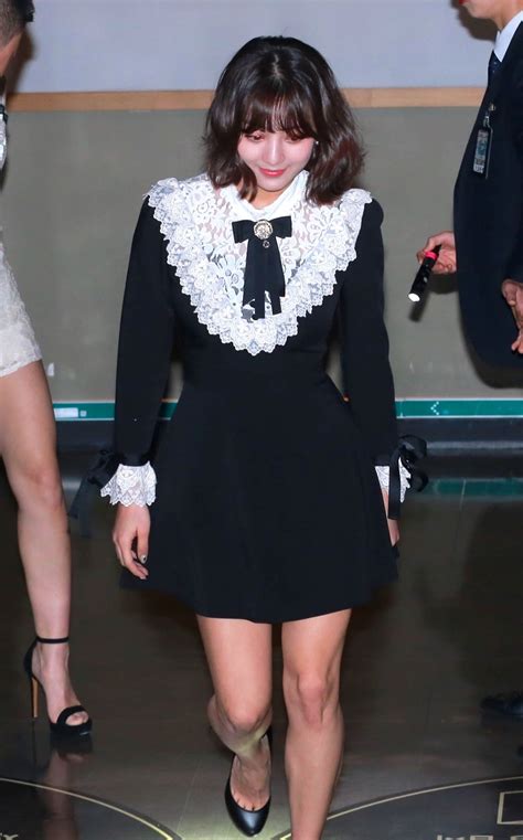 Twice Jihyo Outfit Laced Ruffle Chest And Cuffs Black Dress Kpop