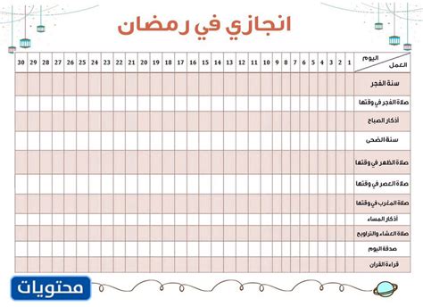 جدول تنظيم الوقت في رمضان للاطفال جاهزة موقع محتويات