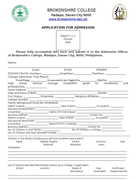 Admission Form Pdf Educational Attainment In The United States University And College