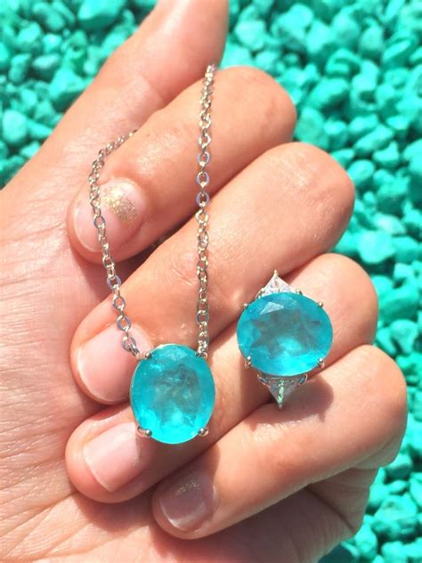 Ice Blue Natural Paraiba Tourmaline Necklace And Ring Jewelry Etsy