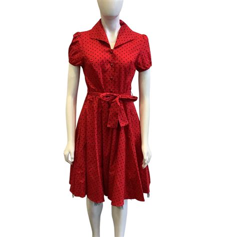 Bnwt Hearts And Roses Women S Size 14 Vintage Style Short Sleeve Midi Dress Red And Black Polka Dot S