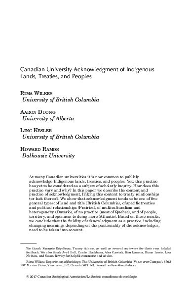 Pdf Canadian University Acknowledgment Of Indigenous Lands Treaties