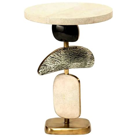Shagreen Side Table With A Mobile Sculptural Base With Brass Accents