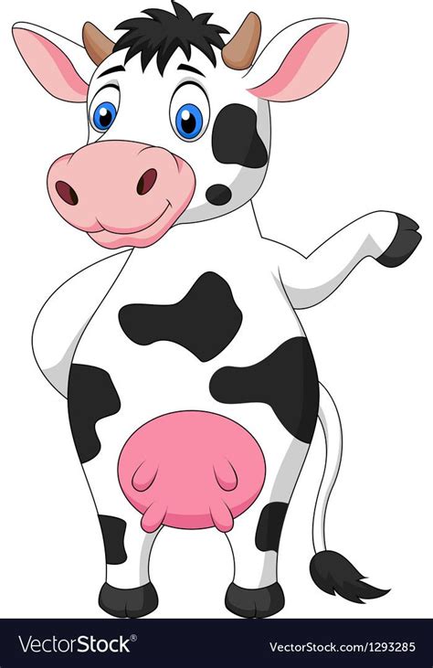 A Cartoon Cow With Big Blue Eyes And Black Spots On Its Face Standing