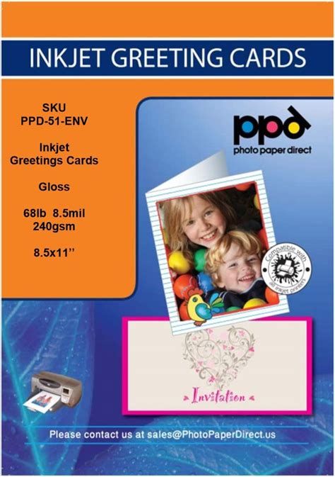 Ppd Inkjet Greeting Card Paper Heavy 260g Gloss A4 With Envelopes X 50