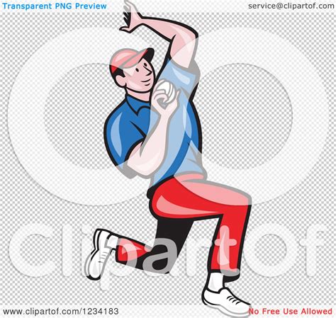 Clipart Of A Cricket Bowler In Red And Blue Royalty Free