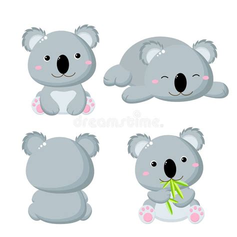 Set Of Cute Cartoon Koalas In Various Poses Isolated On White