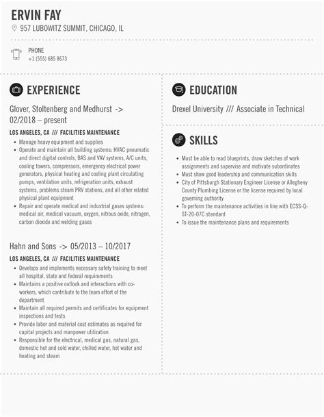 Facilities Maintenance Resume Samples | Velvet Jobs