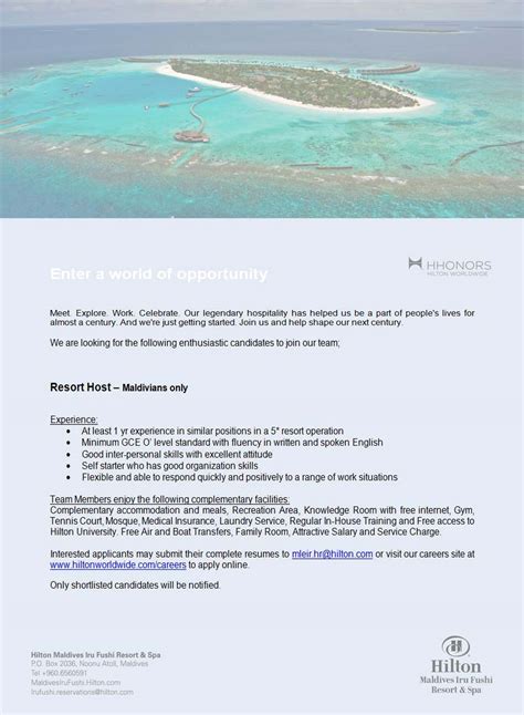 Apply online for top human resources jobs in maldives. Job Maldives: Villa Host Co-ordinator jobs