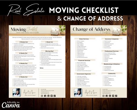 Real Estate Moving Checklist And Change Of Address Checklist Etsy