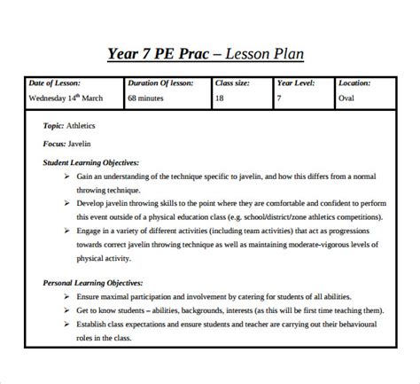 Free 10 Physical Education Lesson Plan Examples And Templates Vrogue