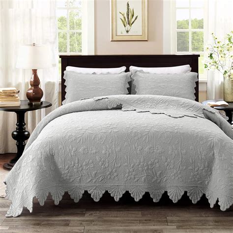 Brandream Luxury Bedding Grey Quilt Set Queen King Size Farmhouse Quilted Bedspread