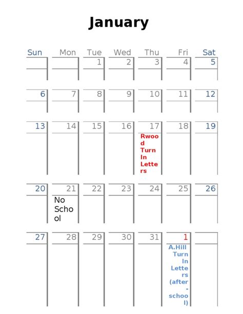 January Schedule Pdf