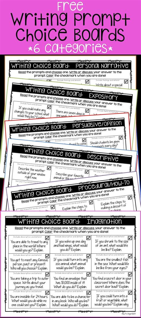 Writing Prompt Choice Boards Writing Lessons Teaching Writing Free