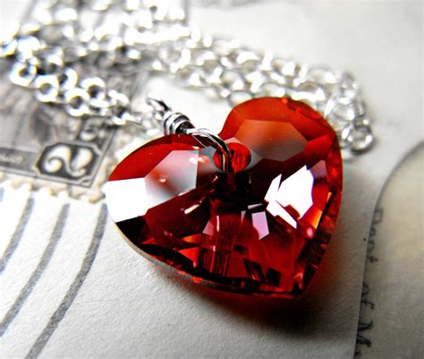 Red Heart Necklace Swarovski Crystal Sterling By Classickeepsakes
