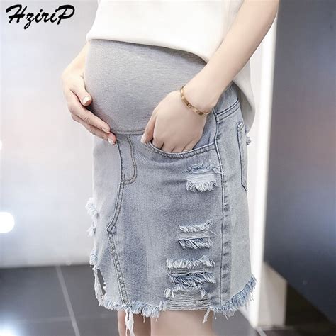 Buy Hzirip New Maternity Mini Denim Skirts Fashion Pregnant Women Hole Summer