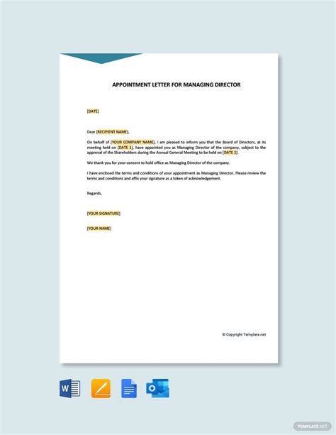 Free Appointment Letter For Managing Director Download In Word