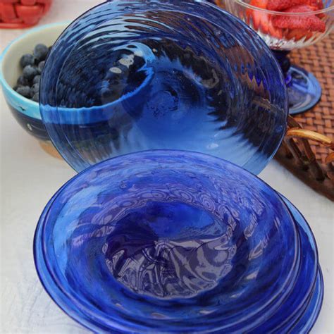 Cobalt Blue Hand Blown Glass Plates Set Of 6 Nora Murphy Country House
