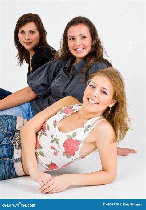 Three Smiling Women Dancing In The Club Royalty Free Stock Image