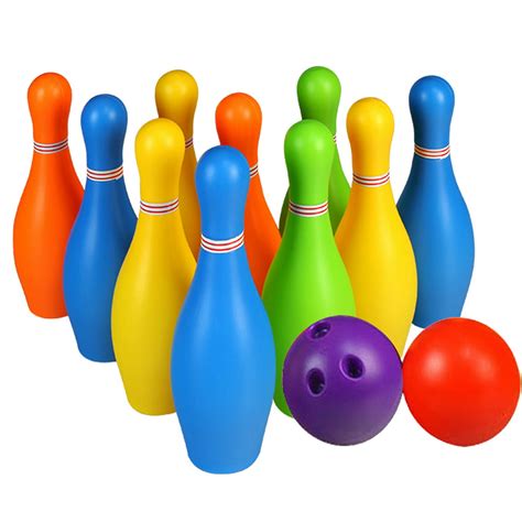 Toy Kids Bowling Set Includes 10 White Rainbow Pins And 2 Balls