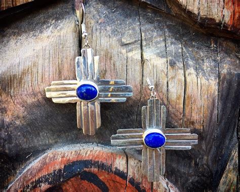 Lapis Lazuli Earrings For Women Sterling Silver Zia Cross Native