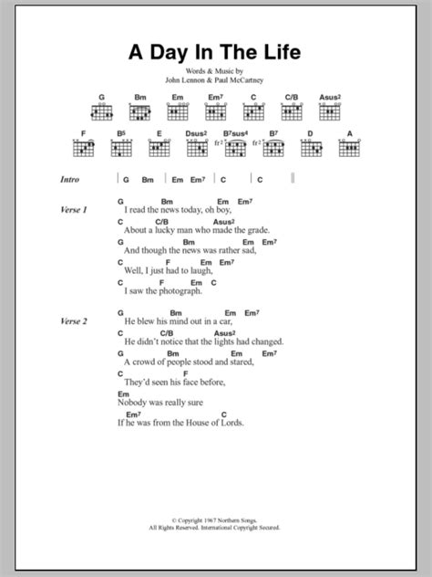 A Day In The Life By The Beatles Guitar Chordslyrics Guitar Instructor