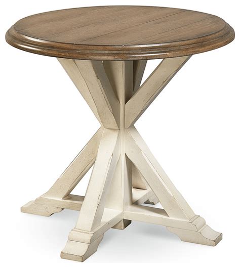 Coastal Oak Round End Table White Beach Style Side Tables And End