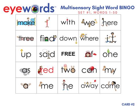 Eyewords Bingo Set 1 Words 1 50 Digital Download Eyewords