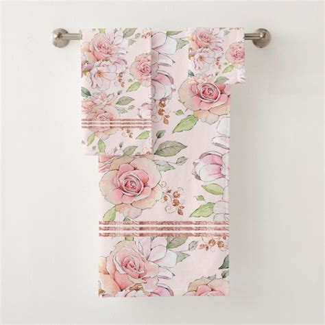 Soft Pink Vintage Roses Pattern Bath Towel Set Zazzle Patterned