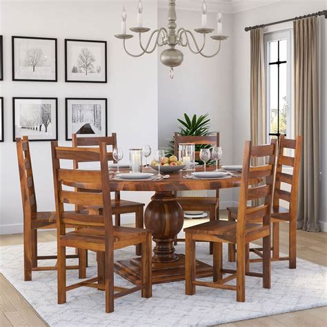 Cloverdale Solid Wood Round Dining Table With 6 Chairs Set