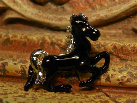 Vintage Horse Pin Gold Tone With Black Enamel And Clear Etsy Vintage