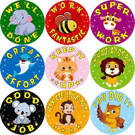 Fancy Land Cartoon Animals Reward Stickers For School Teacher One Roll