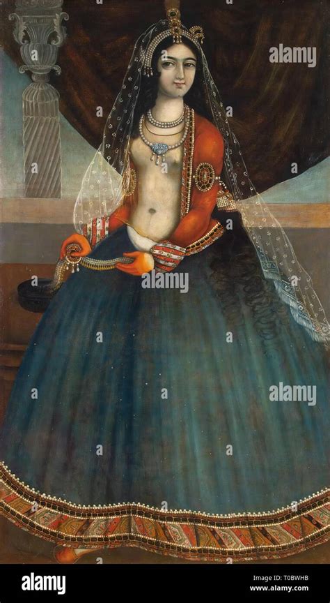 woman holding a diadem iran mid 19th century qajar dynasty dimensions 150x89 cm museum