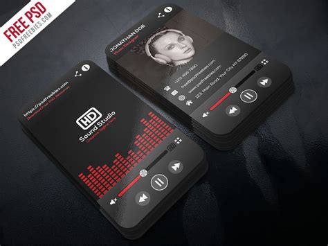 Man profile silhouette with headphone music. Music Player Style Business Card Template PSD | PSDFreebies.com