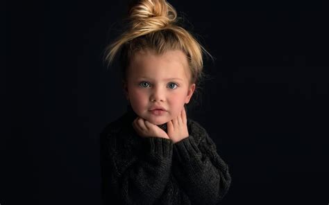Cute Baby Girl Portrait Blonde Black Background Wallpaper Kids