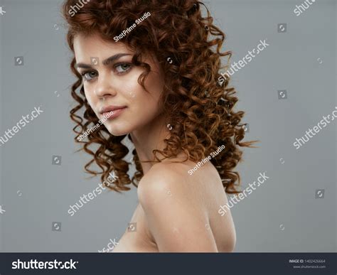 Nude Shoulders Beautiful Woman Curly Hair Stock Photo 1402426664