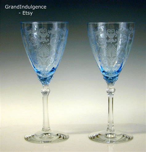 Fostoria Versailles Blue Water Goblets Set Of 2 Stem Etsy Blue Glass Water Goblets Antique