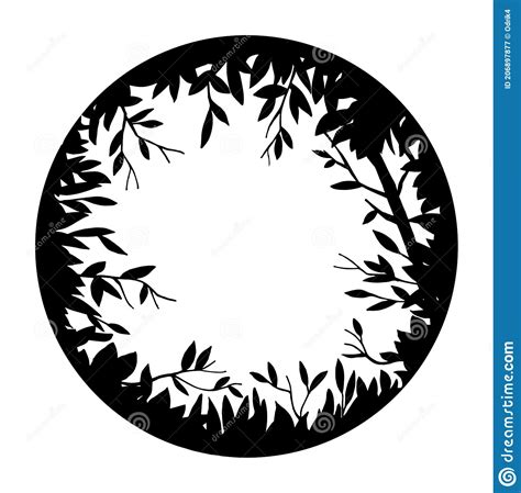 Vector Black And White Floral Illustration Round Frame Border With A