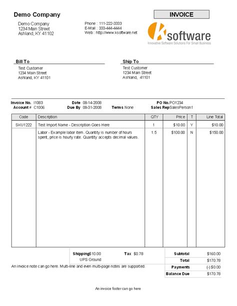 Sample Payment Invoice Template