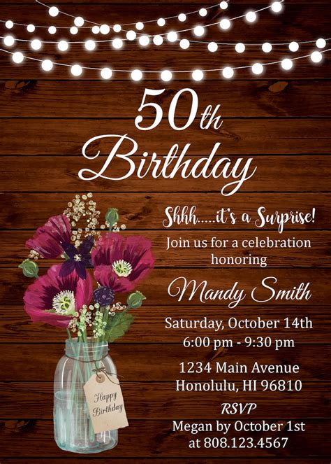 50th Birthday Invitations For Women Surprise 50th Birthday Etsy